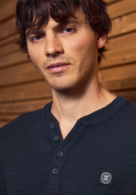Zacht slub henley shirt night blue