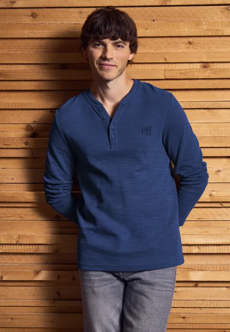 Slub doux Henleyshirt azure blue