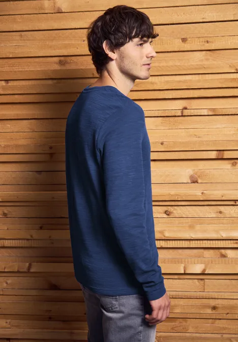 Zacht slub henley shirt azure blue