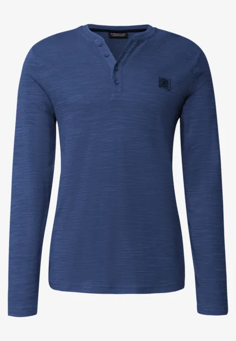 Zacht slub henley shirt azure blue