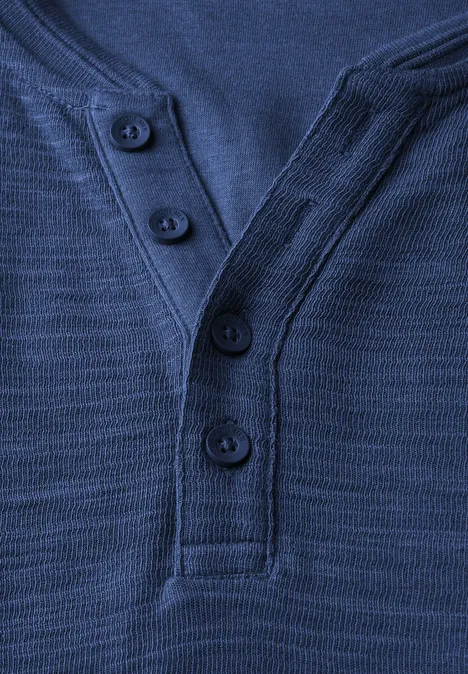 Zacht slub henley shirt azure blue