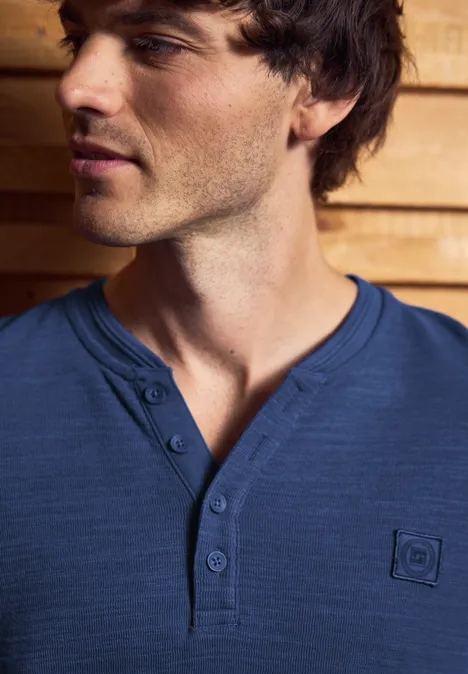 Zacht slub henley shirt azure blue