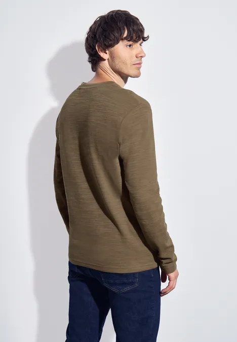 Zacht slub henley shirt ash brown