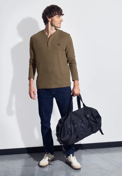Zacht slub henley shirt ash brown
