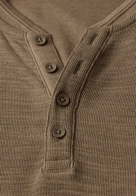 Zacht slub henley shirt ash brown