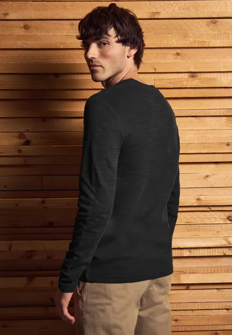 Zacht slub henley shirt basic black