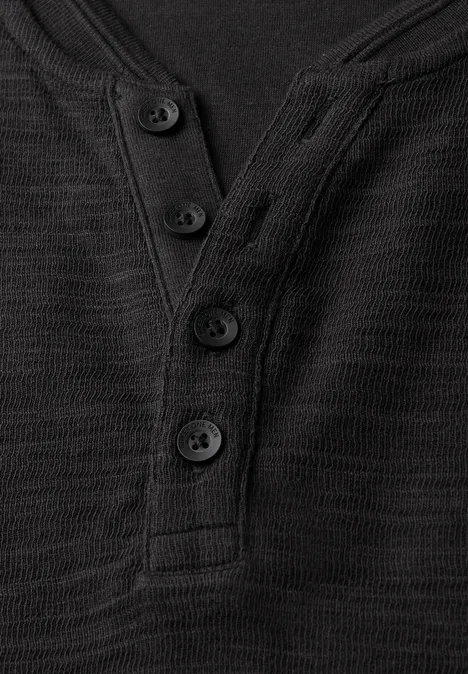 Zacht slub henley shirt basic black