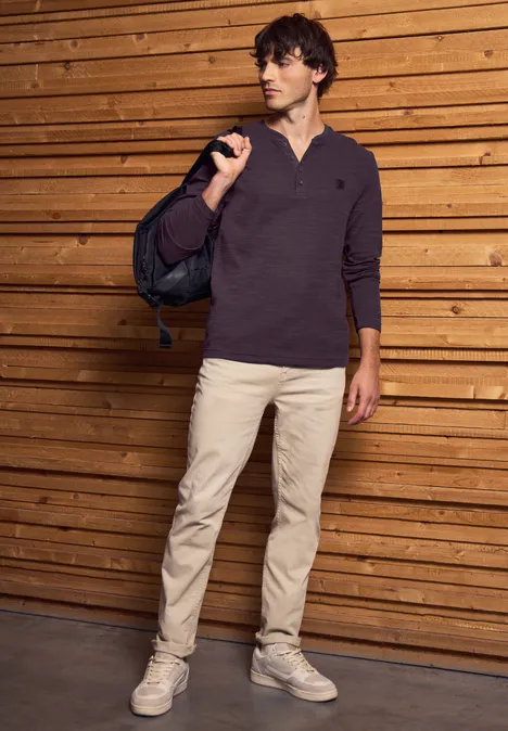 Zacht slub henley shirt bordeaux red