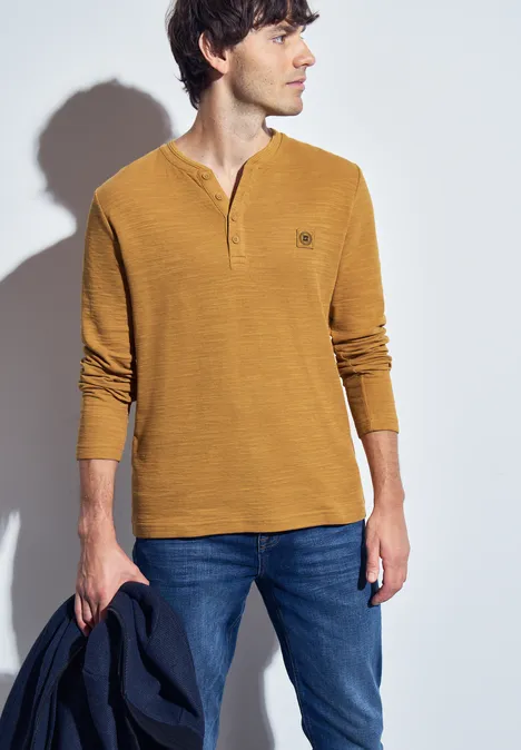 Slub doux Henleyshirt golden yellow