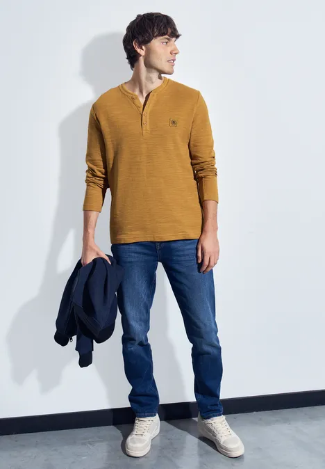 Zacht slub henley shirt golden yellow