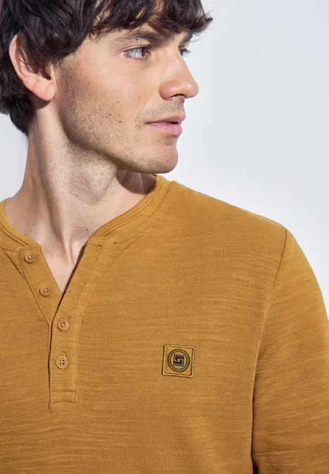 Zacht slub henley shirt golden yellow