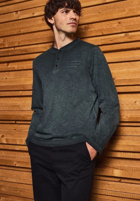 Henley Langarmshirt basic black