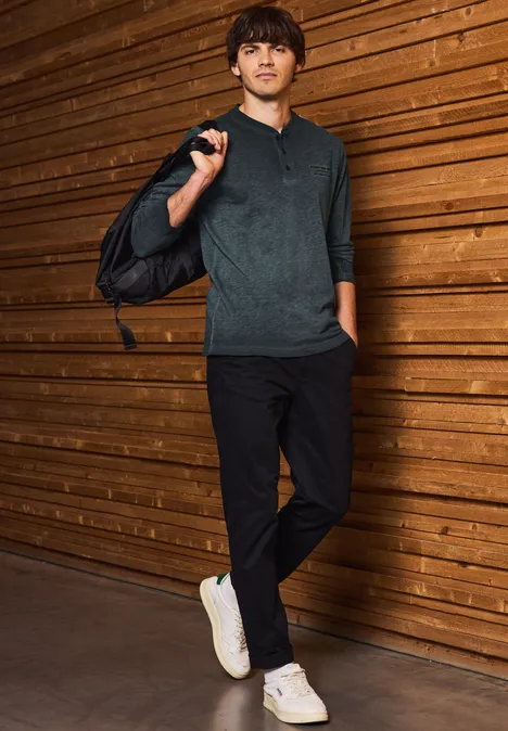 Henley shirt met lange mouwen basic black