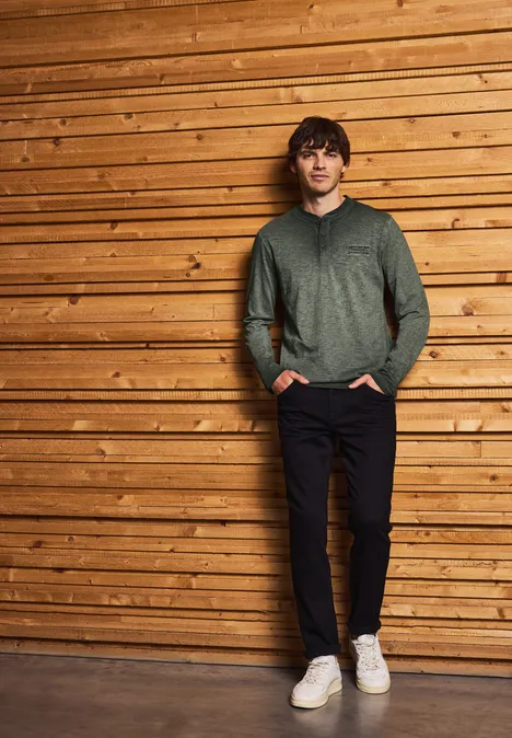 Henley shirt met lange mouwen dark olive green
