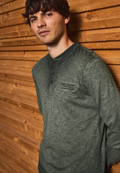 Henley shirt met lange mouwen dark olive green