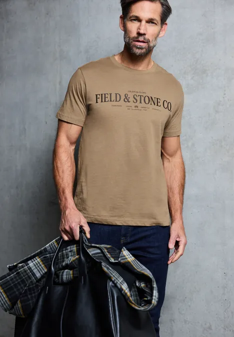 Softes T-Shirt mit Wording barista brown