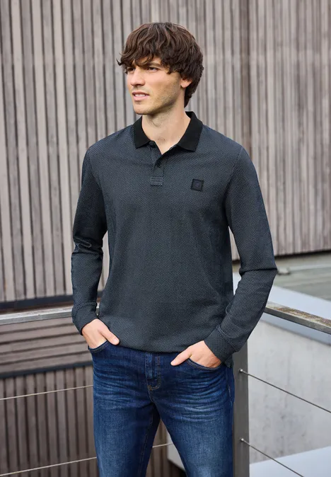 Gestructureerde polo met lange mouwen null