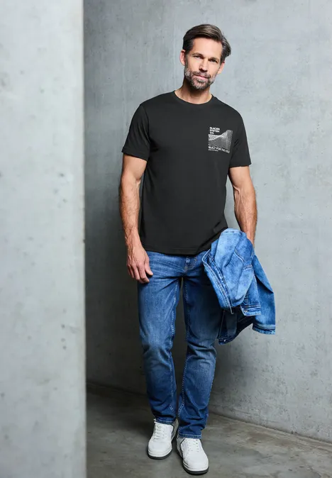 Basic Shirt met borstprint Black Basic Shirt met borstprint Black