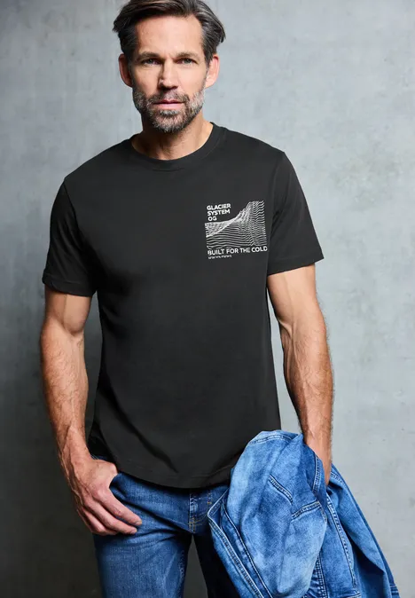 Basic Shirt met borstprint Black Basic Shirt met borstprint Black