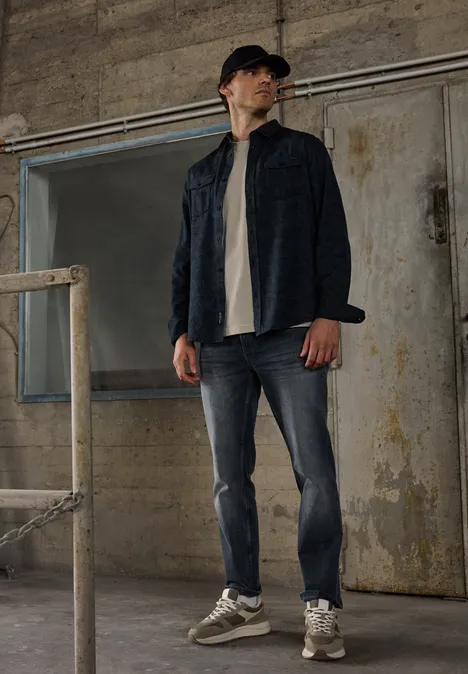 Shirt met borstzak granite beige