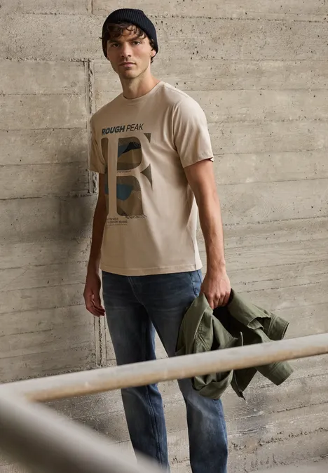 T-Shirt mit Frontprint granite beige