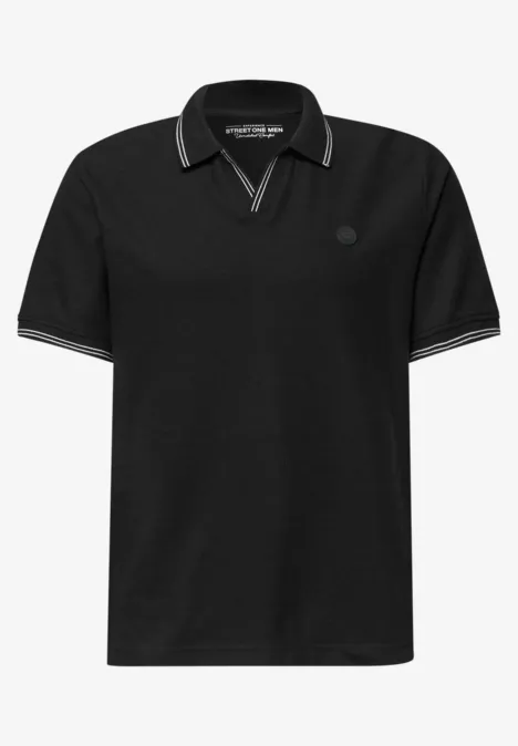 Kurzarm Poloshirt mit Struktur Black Kurzarm Poloshirt mit Struktur Black