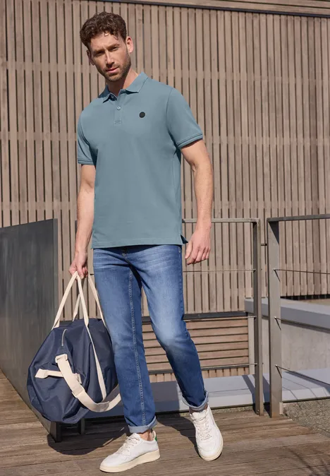 Basic Komfort-Poloshirt lake blue