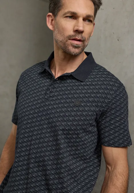 Poloshirt met patroon dark ink blue Poloshirt met patroon dark ink blue