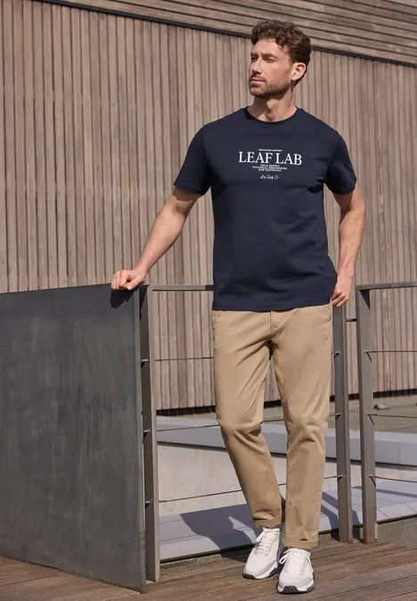 T-Shirt mit Rundhals und Chestprint dark ink blue