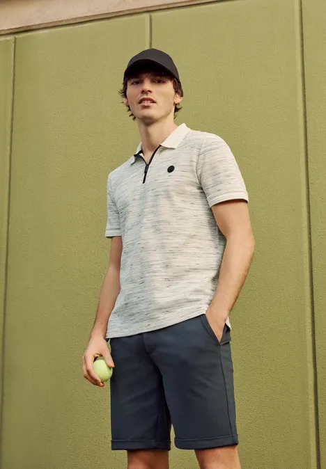 Poloshirt met korte mouwen in space-dye look bright white Poloshirt met korte mouwen in space-dye look bright white