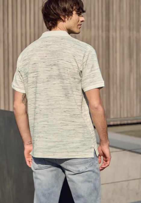 Poloshirt met korte mouwen in space-dye look bright white Poloshirt met korte mouwen in space-dye look bright white