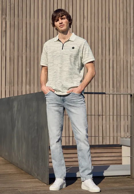 Poloshirt met korte mouwen in space-dye look bright white Poloshirt met korte mouwen in space-dye look bright white