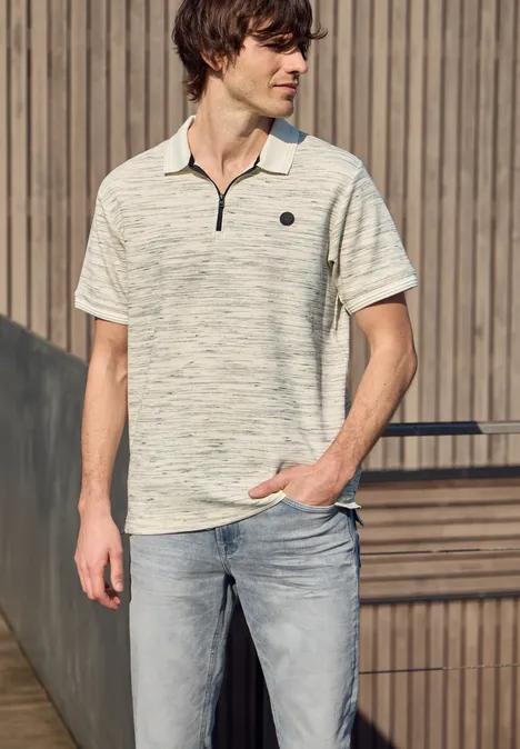 Poloshirt met korte mouwen in space-dye look bright white Poloshirt met korte mouwen in space-dye look bright white