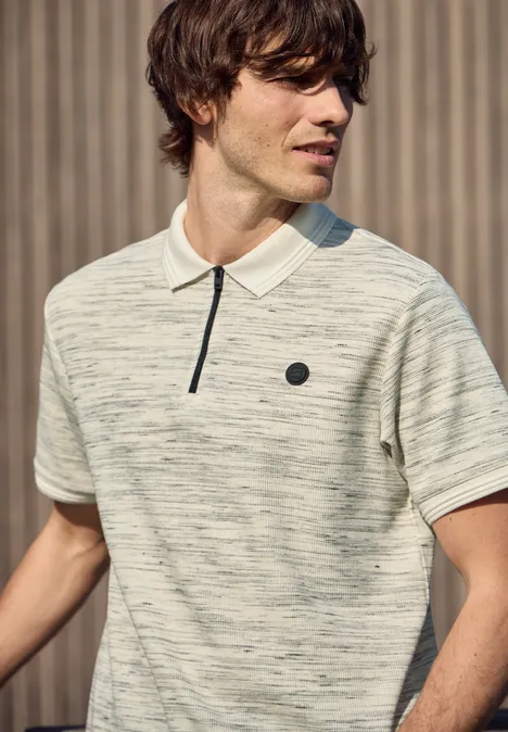 Poloshirt met korte mouwen in space-dye look bright white Poloshirt met korte mouwen in space-dye look bright white