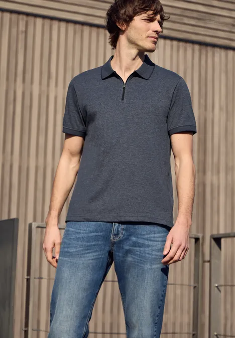 Poloshirt met korte mouwen in een gemêleerde look dark ink blue Poloshirt met korte mouwen in een gemêleerde look dark ink blue