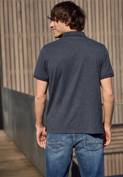 Poloshirt met korte mouwen in een gemêleerde look dark ink blue Poloshirt met korte mouwen in een gemêleerde look dark ink blue