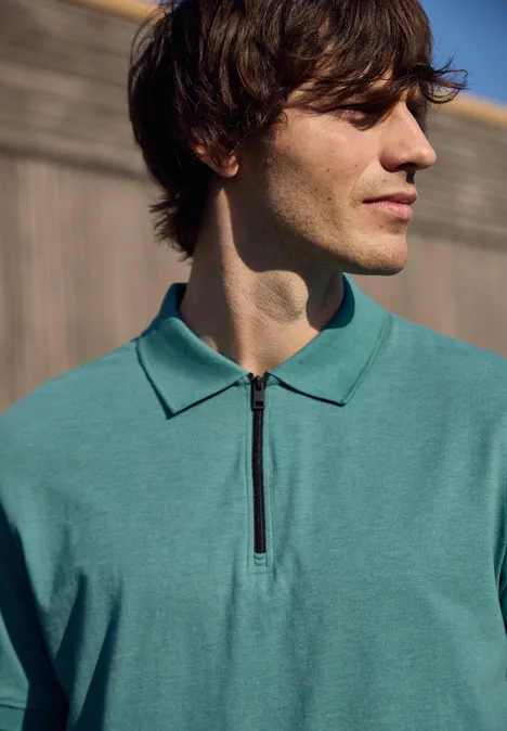 Poloshirt met korte mouwen in een gemêleerde look caribbean green Poloshirt met korte mouwen in een gemêleerde look caribbean green