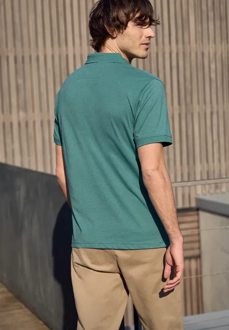 Poloshirt met korte mouwen in een gemêleerde look caribbean green Poloshirt met korte mouwen in een gemêleerde look caribbean green