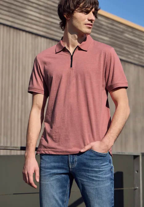 Poloshirt met korte mouwen in een gemêleerde look sunrise red Poloshirt met korte mouwen in een gemêleerde look sunrise red