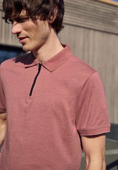 Poloshirt met korte mouwen in een gemêleerde look sunrise red Poloshirt met korte mouwen in een gemêleerde look sunrise red