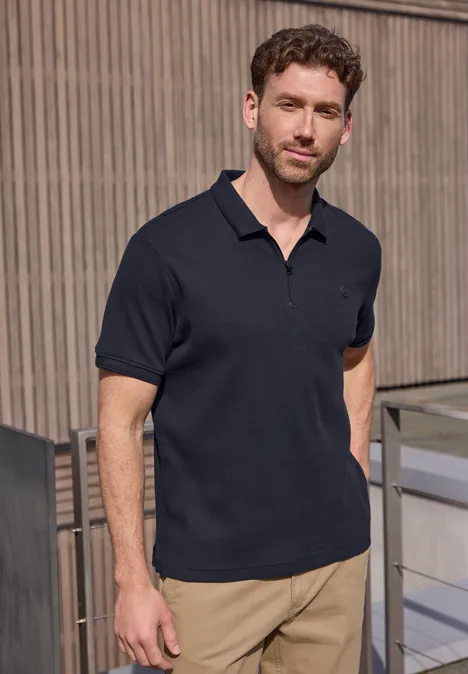 Poloshirt mit Zipper und Struktur dark ink blue