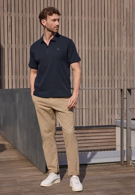 Poloshirt mit Zipper und Struktur dark ink blue