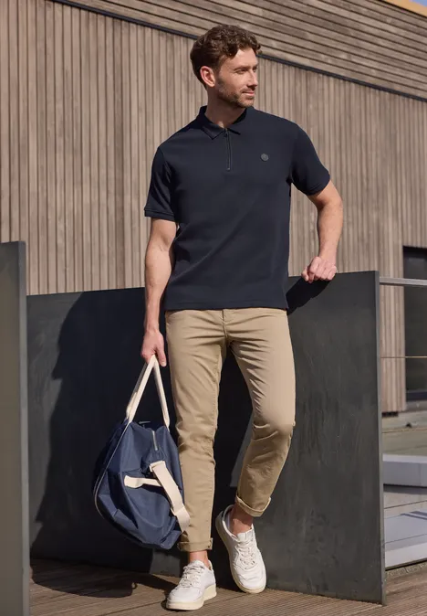 Poloshirt mit Zipper und Struktur dark ink blue