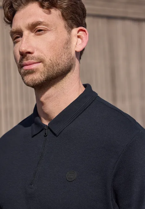 Poloshirt mit Zipper und Struktur dark ink blue