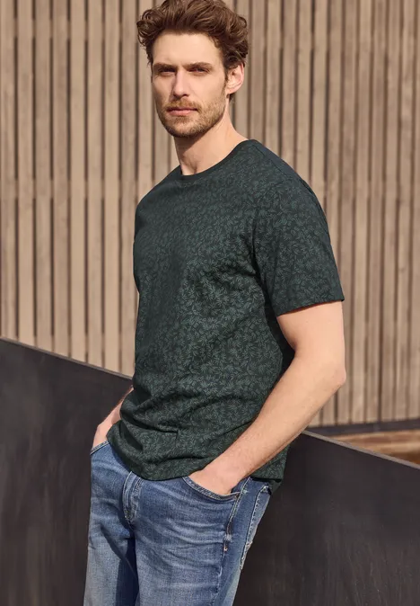 T-Shirt mit Rundhals und Allover-Print dark ink blue