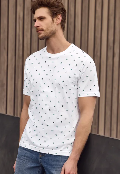 T-Shirt mit Rundhals und Allover-Print bright white