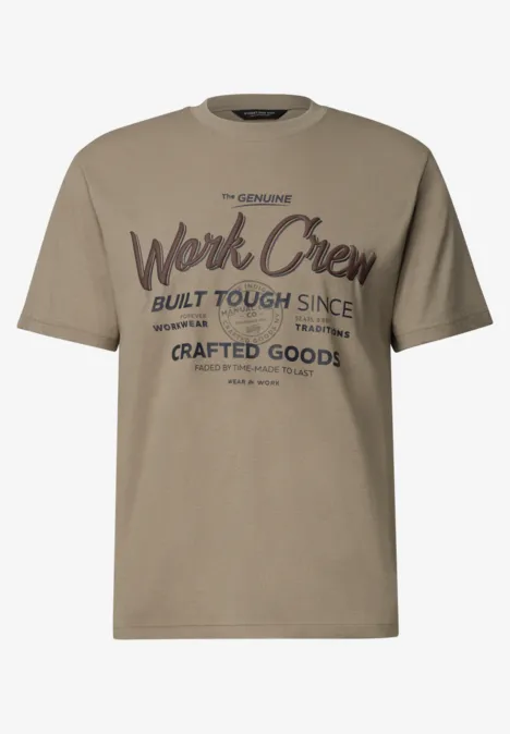 Shirt met ronde hals en Wording Artwork antique beige Beige T-shirt met 'Work Crew'-opdruk in opvallende letters en extra tekst eronder.
