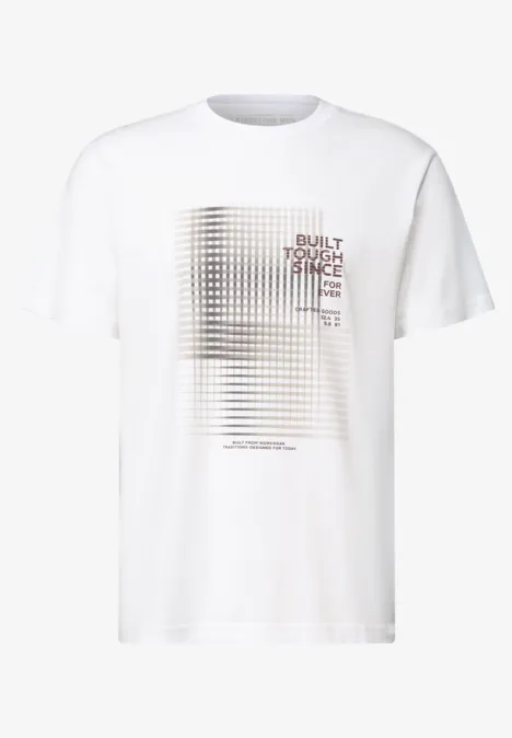 Shirt met ronde hals en opdruk bright white Wit T-shirt met modern geometrisch ontwerp van lijnen, stippen en tekst.