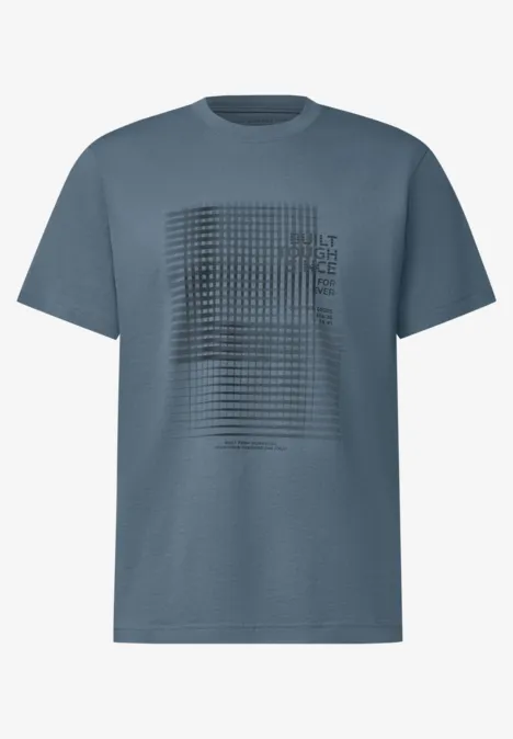 Shirt met ronde hals en opdruk vintage blue Grijs T-shirt met korte mouwen en abstract pixelraster-print voorop