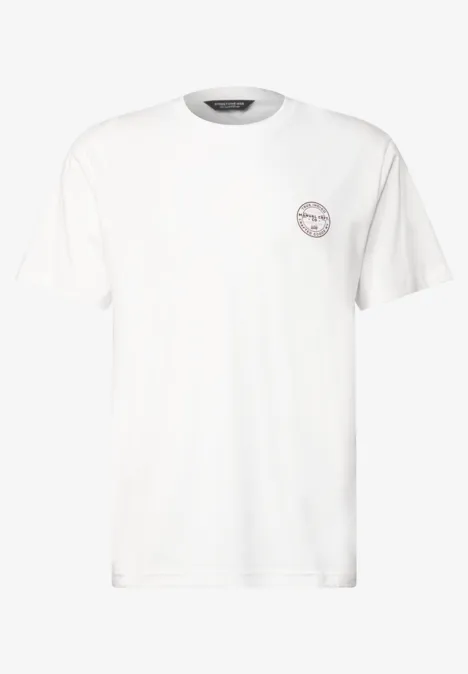 Shirt met ronde hals en opdruk op de borst bright white Effen wit T-shirt met klein rond logo op de borst